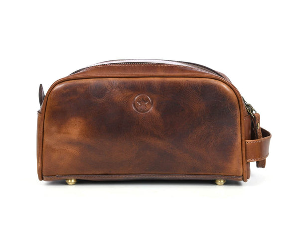 Omaha Leather Toiletry Bag - Hickory Brown - Aaron Leather Goods