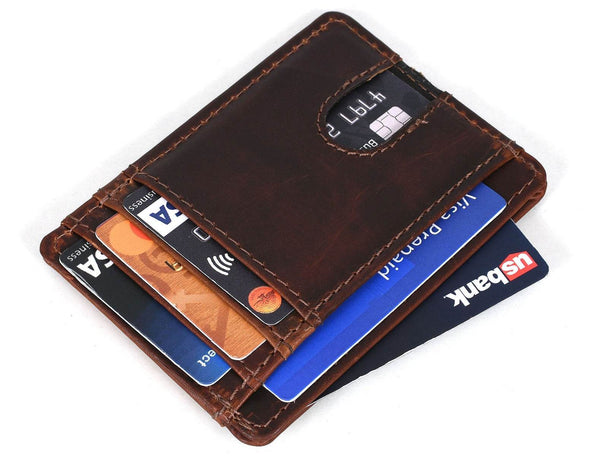 Utrera Leather Credit Card Holder - Walnut Brown - Aaron Leather Goods