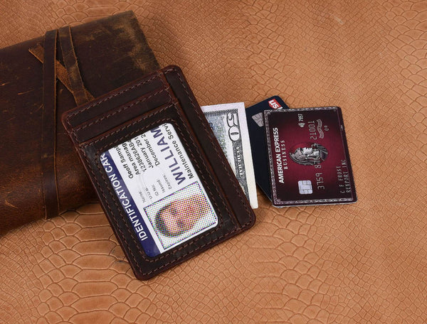 Utrera Leather Credit Card Holder - Walnut Brown - Aaron Leather Goods