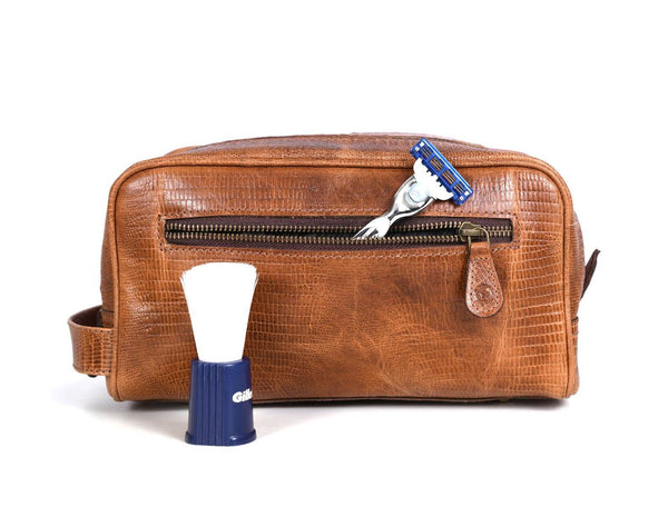 Tampa Leather Toiletry Bag - Copper Brown - Aaron Leather Goods