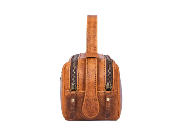 Manresa Leather Toiletry Bag - Caramel Brown - Aaron Leather Goods