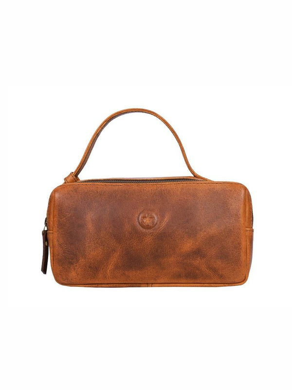 Manresa Leather Toiletry Bag - Caramel Brown - Aaron Leather Goods