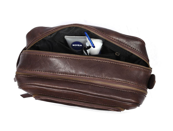 Artisan Walnut Leather Toiletry Bag - Aaron Leather Goods