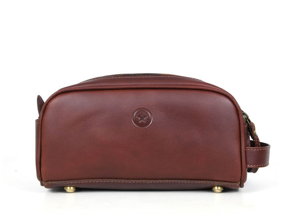 Omaha Leather Toiletry Bag - Pecan Brown - Aaron Leather Goods