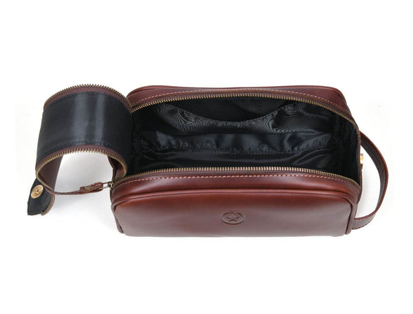 Omaha Leather Toiletry Bag - Pecan Brown - Aaron Leather Goods