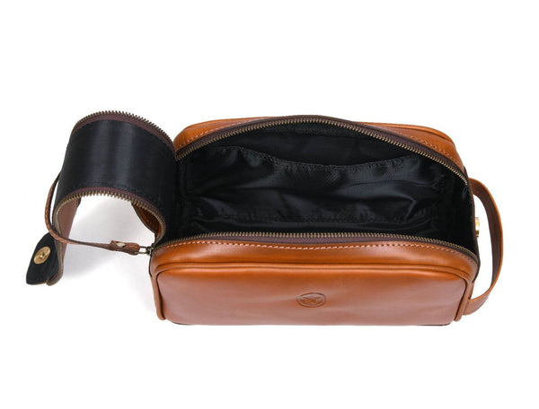 Omaha Leather Toiletry Bag - Cinnamon Brown - Aaron Leather Goods