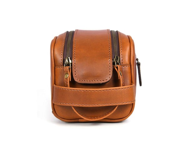 Omaha Leather Toiletry Bag - Cinnamon Brown - Aaron Leather Goods