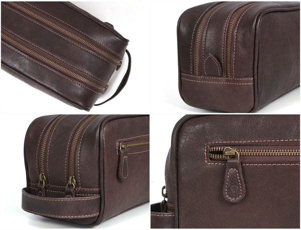 Tampa Leather Toiletry Bag - Hickory Brown - Aaron Leather Goods