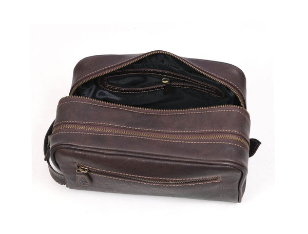 Tampa Leather Toiletry Bag - Hickory Brown - Aaron Leather Goods