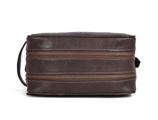 Tampa Leather Toiletry Bag - Hickory Brown - Aaron Leather Goods