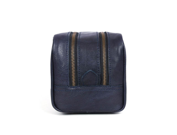 Tampa Leather Toiletry Bag - Navy Blue - Aaron Leather Goods