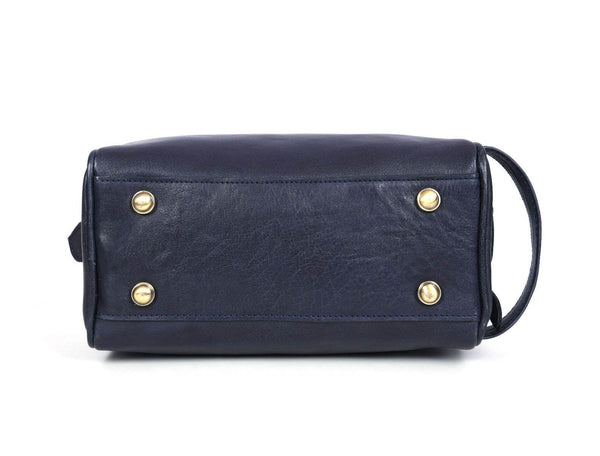 Tampa Leather Toiletry Bag - Navy Blue - Aaron Leather Goods