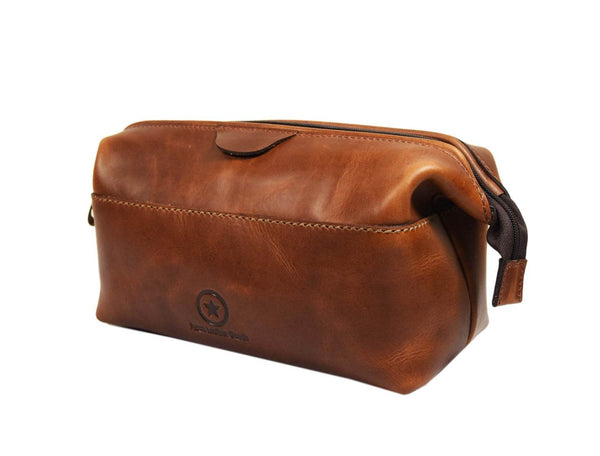 Normandy Leather Toiletry Bag - Caramel Brown - Aaron Leather Goods