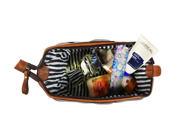 Normandy Leather Toiletry Bag - Caramel Brown - Aaron Leather Goods