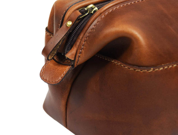 Normandy Leather Toiletry Bag - Caramel Brown - Aaron Leather Goods