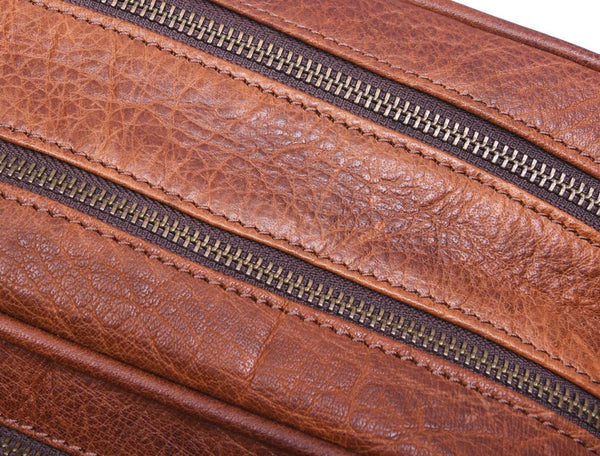 Barcelona Leather Toiletry Bag - Caramel Brown - Aaron Leather Goods