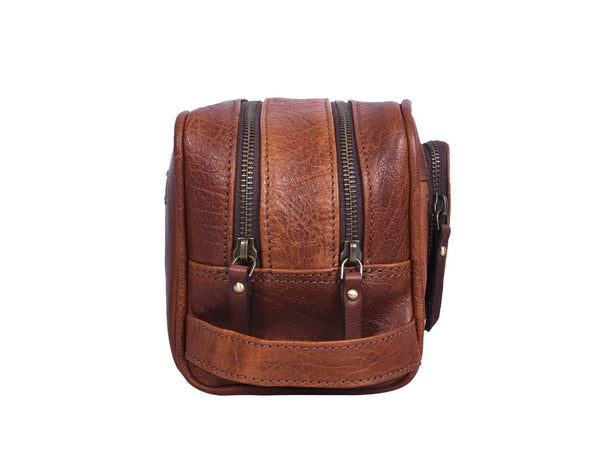 Barcelona Leather Toiletry Bag - Caramel Brown - Aaron Leather Goods