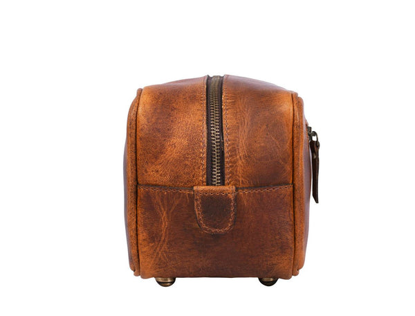 Vacone Leather Toiletry Bag - Caramel Brown - Aaron Leather Goods
