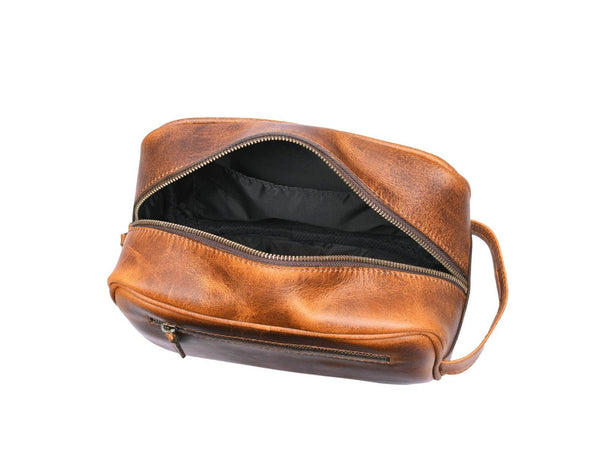 Vacone Leather Toiletry Bag - Caramel Brown - Aaron Leather Goods