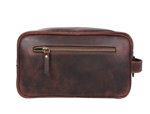 Vacone Leather Toiletry Bag - Walnut Brown - Aaron Leather Goods