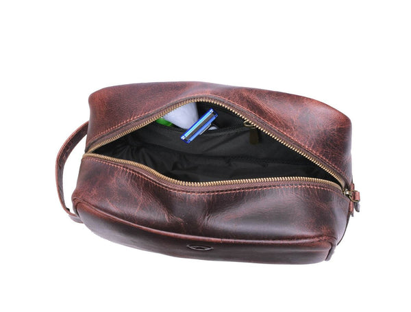 Vacone Leather Toiletry Bag - Walnut Brown - Aaron Leather Goods