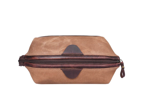 Valencia Canvas Leather Toiletry Bag - Coffee - Aaron Leather Goods