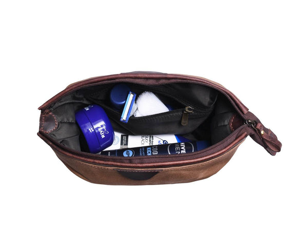 Valencia Canvas Leather Toiletry Bag - Coffee - Aaron Leather Goods