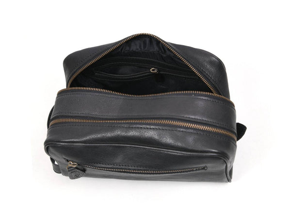 Tampa Leather Toiletry Bag - Raven Black - Aaron Leather Goods