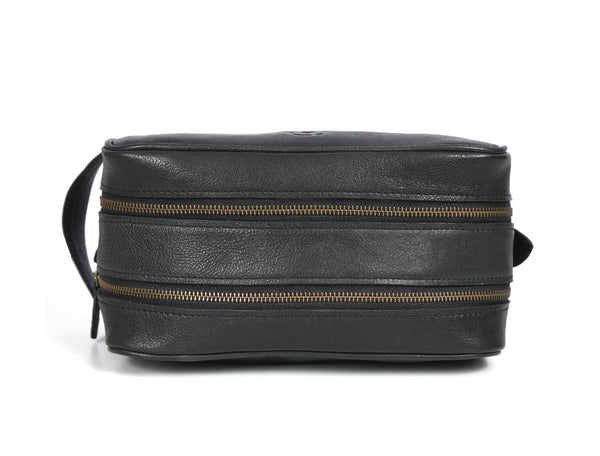 Tampa Leather Toiletry Bag - Raven Black - Aaron Leather Goods