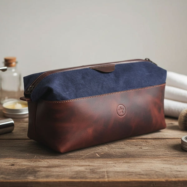 Rogue Leather Canvas Washbag - Aaron Leather Goods