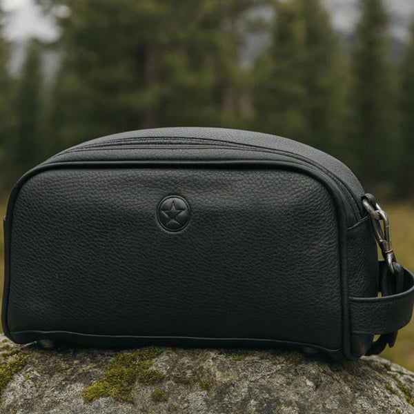 Amethyst Glow Leather Toiletry Bag - Black - Aaron Leather Goods