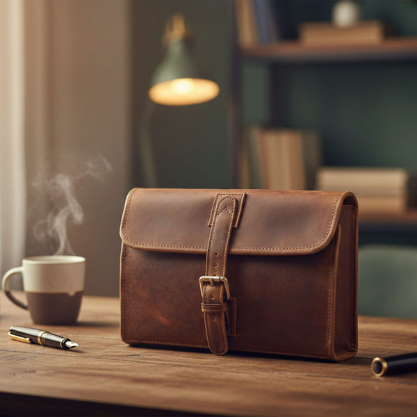 Vintage Brown Leather Toiletry Bag with Hook - Aaron Leather Goods
