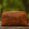 Tampa Leather Toiletry Bag - Caramel Brown - Aaron Leather Goods