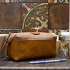 Valencia Canvas Leather Toiletry Bag - Caramel Brown - Aaron Leather Goods