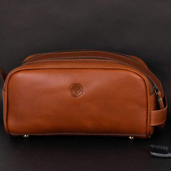 Omaha Leather Toiletry Bag - Cinnamon Brown - Aaron Leather Goods