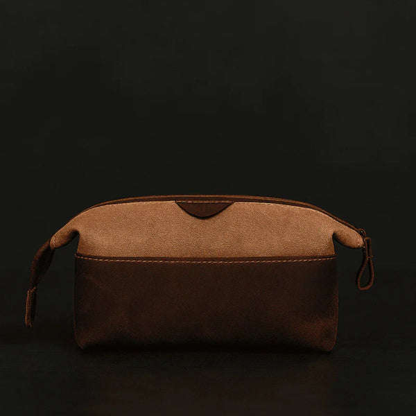 Valencia Canvas Leather Toiletry Bag - Coffee - Aaron Leather Goods