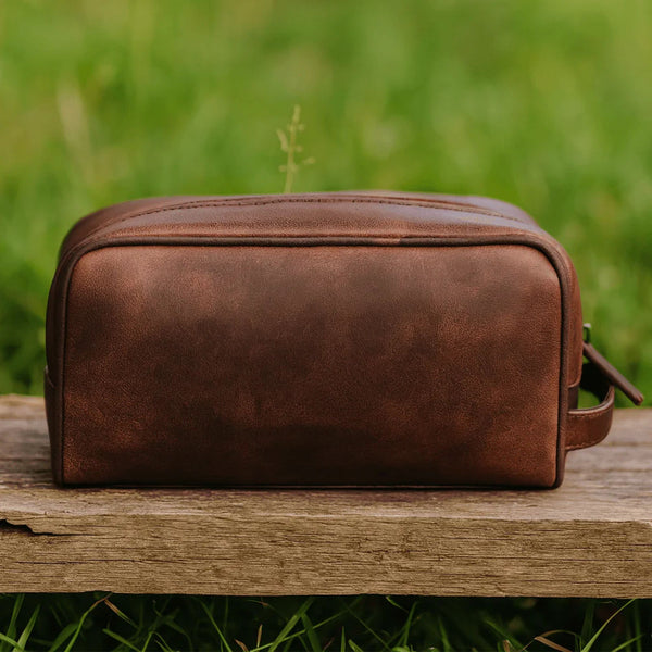Tampa Leather Toiletry Bag - Walnut Brown - Aaron Leather Goods