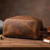Omaha Leather Toiletry Bag - Brown - Aaron Leather Goods