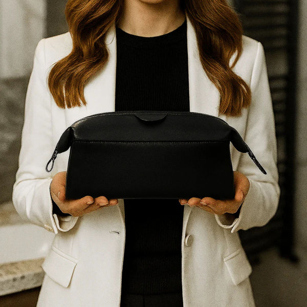 Normandy Leather Toiletry Bag - Raven Black - Aaron Leather Goods