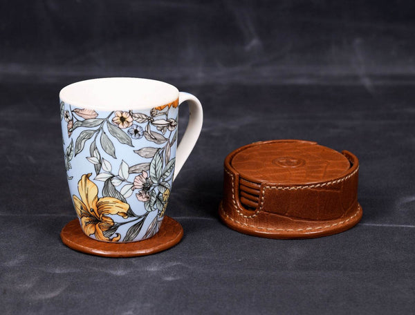 Cannes Leather Coaster - Cinnamon Brown - Aaron Leather Goods