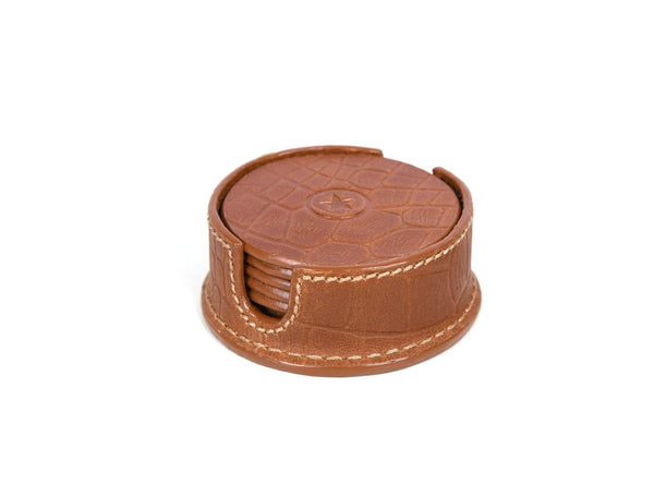 Cannes Leather Coaster - Cinnamon Brown - Aaron Leather Goods