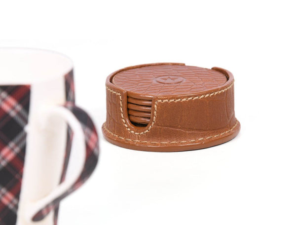 Cannes Leather Coaster - Cinnamon Brown - Aaron Leather Goods