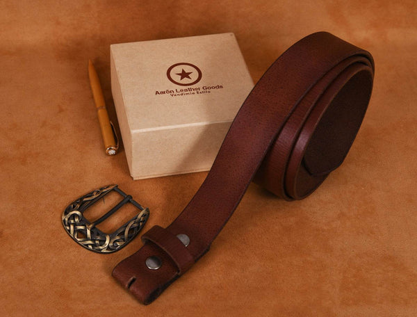 Laredo Leather Belt - Chestnut - Aaron Leather Goods