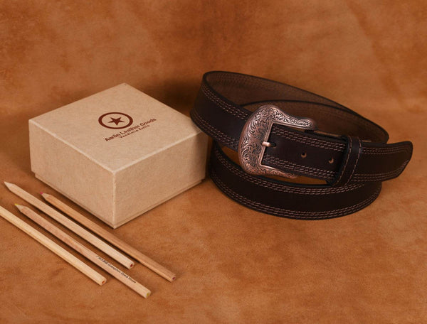 Fontana Leather Belt - Walnut Brown - Aaron Leather Goods