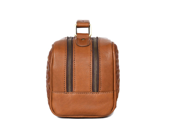 Tan Leather Dopp Kit – Dual Zipper Travel Bag - Aaron Leather Goods