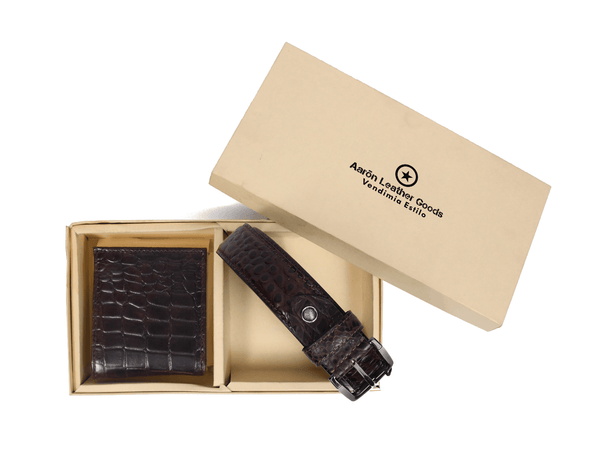 Aascent Premium Leather Wallet and Belt Combo Set - Brown - Aaron Leather Goods
