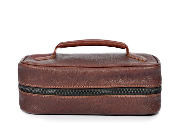 Premium Brown Leather Dopp Kit with Handle - Aaron Leather Goods