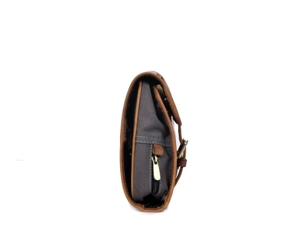 Vintage Brown Leather Toiletry Bag with Hook - Aaron Leather Goods
