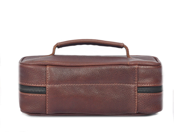 Premium Brown Leather Dopp Kit with Handle - Aaron Leather Goods