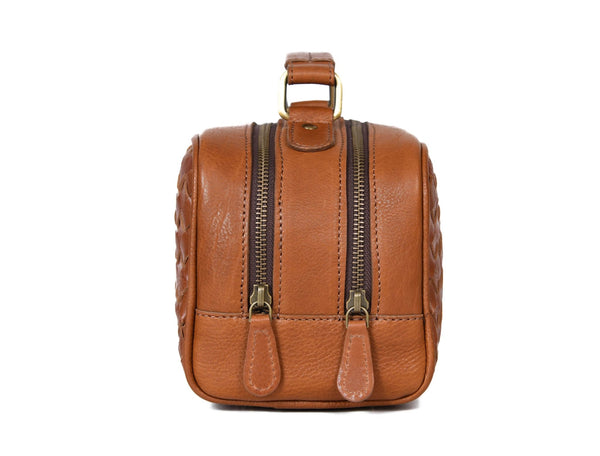 Tan Leather Dopp Kit – Dual Zipper Travel Bag - Aaron Leather Goods